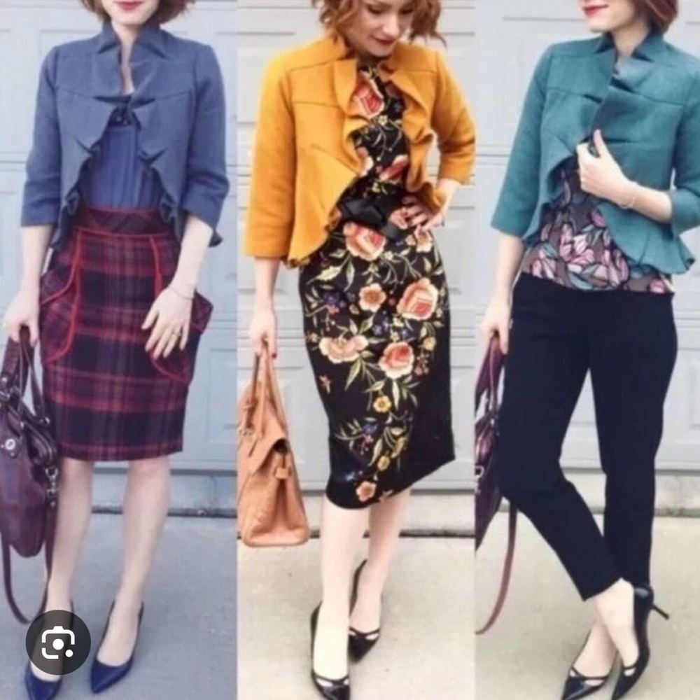 Anthropologie blue-grey wool Blazer with Fitted Silhouette and unique tailoring
